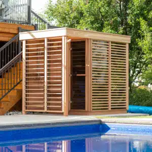 Classic outdoor original sauna designed for premium garden wellness and luxury relaxation.