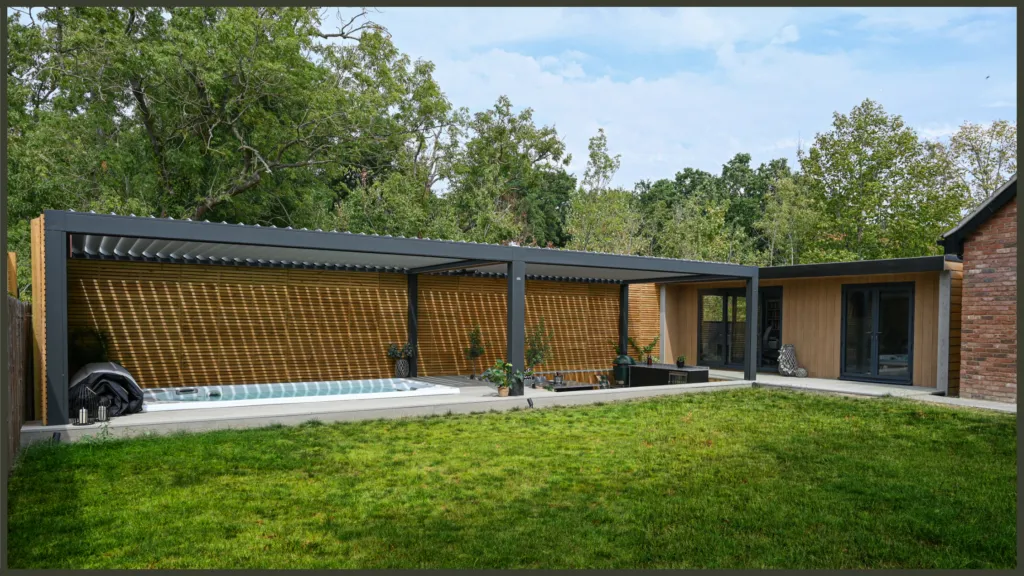 Luxury garden transformation featuring premium outdoor structures professionally installed in Chigwell, Essex.
