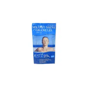A professional e-commerce product shot of a 35g sachet of ACTI Oxychlorine Shock treatment for hot tubs and pools.
