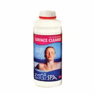 A professional e-commerce product shot of a 1-litre bottle of ACTI Spa Surface Cleaner for hot tubs and swim spas.