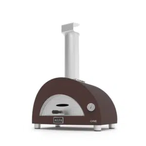 A professional e-commerce product shot of the compact Alfa Nano Gas-Fired Pizza Oven with its signature luxury copper dome.
