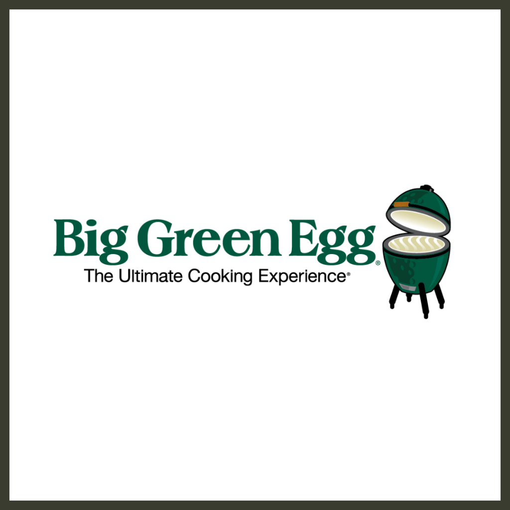 The official brand logo for Big Green Egg, featuring its iconic circular emblem and distinct dark green corporate typography, representing the world's premier kamado-style ceramic charcoal barbecues and outdoor cooking systems.