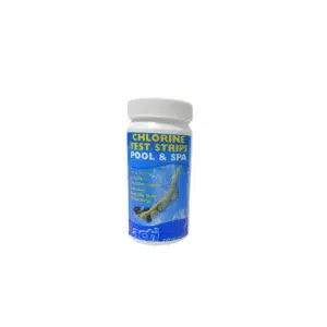 A professional e-commerce product shot of a bottle of Chlorine Testing Strips for pool and hot tub water analysis.