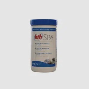 HTH Spa Stabilised Chlorine Granules for sanitising hot tub and spa water and maintaining effective chlorine levels.