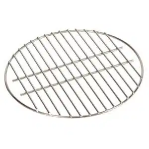 A professional e-commerce product shot of the official Big Green Egg Stainless Steel Grid, showcasing its heavy-gauge circular design, robust cooking bars, and polished finish.