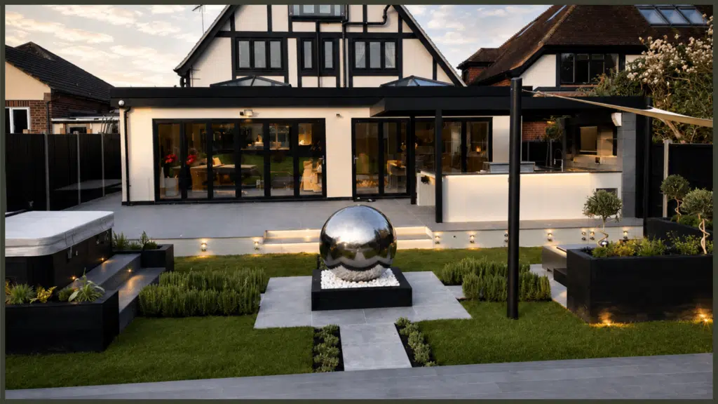 Hot tub, pergola and complete garden transformation in Abridge, Romford, creating a luxury outdoor space for relaxation and entertaining.
