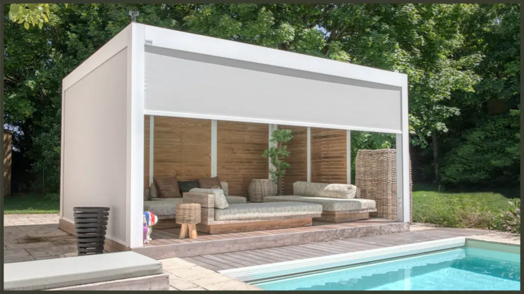 Shaded outdoor living area designed to reduce summer heat and keep a UK garden cooler and more comfortable during hot weather.