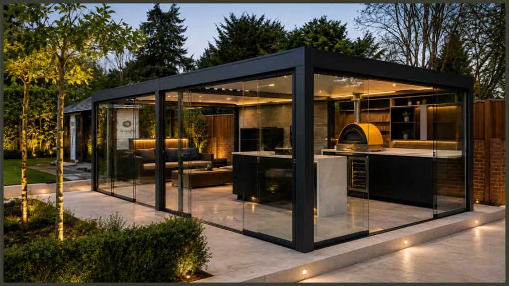Pergola and outdoor kitchen installation in Blackheath, Greenwich, creating a stylish garden space for cooking, dining and entertaining.
