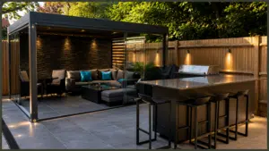 Pergola and outdoor kitchen installation in Farnham Common, Slough, creating a stylish garden space for cooking, dining and entertaining.