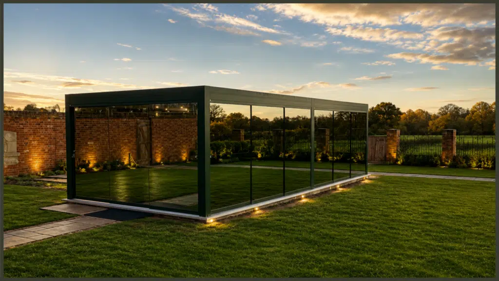 Modern pergola installation in Sevenoaks, Kent, creating a stylish sheltered garden space for relaxing, dining and outdoor entertaining.