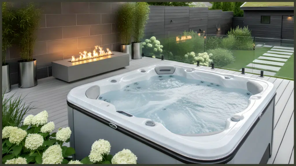Luxury hot tub switched on and ready to use, highlighting the benefits and drawbacks of keeping a hot tub running continuously.