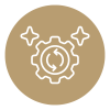 A clean and professional e-commerce USP graphic icon representing 'Self-Cleaning', featuring a minimalist line-art design of a blazing high-temperature flame transforming residue into sparkling clean icons, symbolizing hassle-free pyrolytic maintenance.